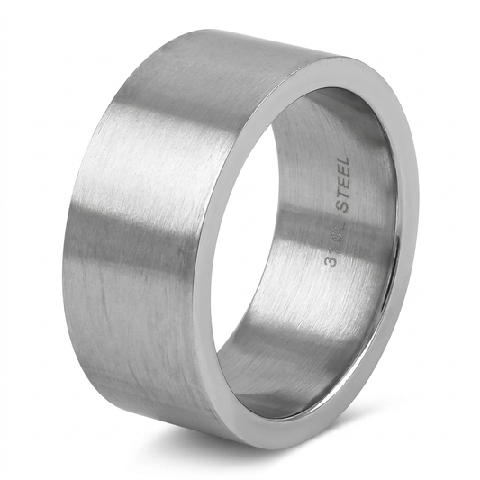 Stainless Steel 11mm Wide Brushed Silver Flat Band Ring for Men