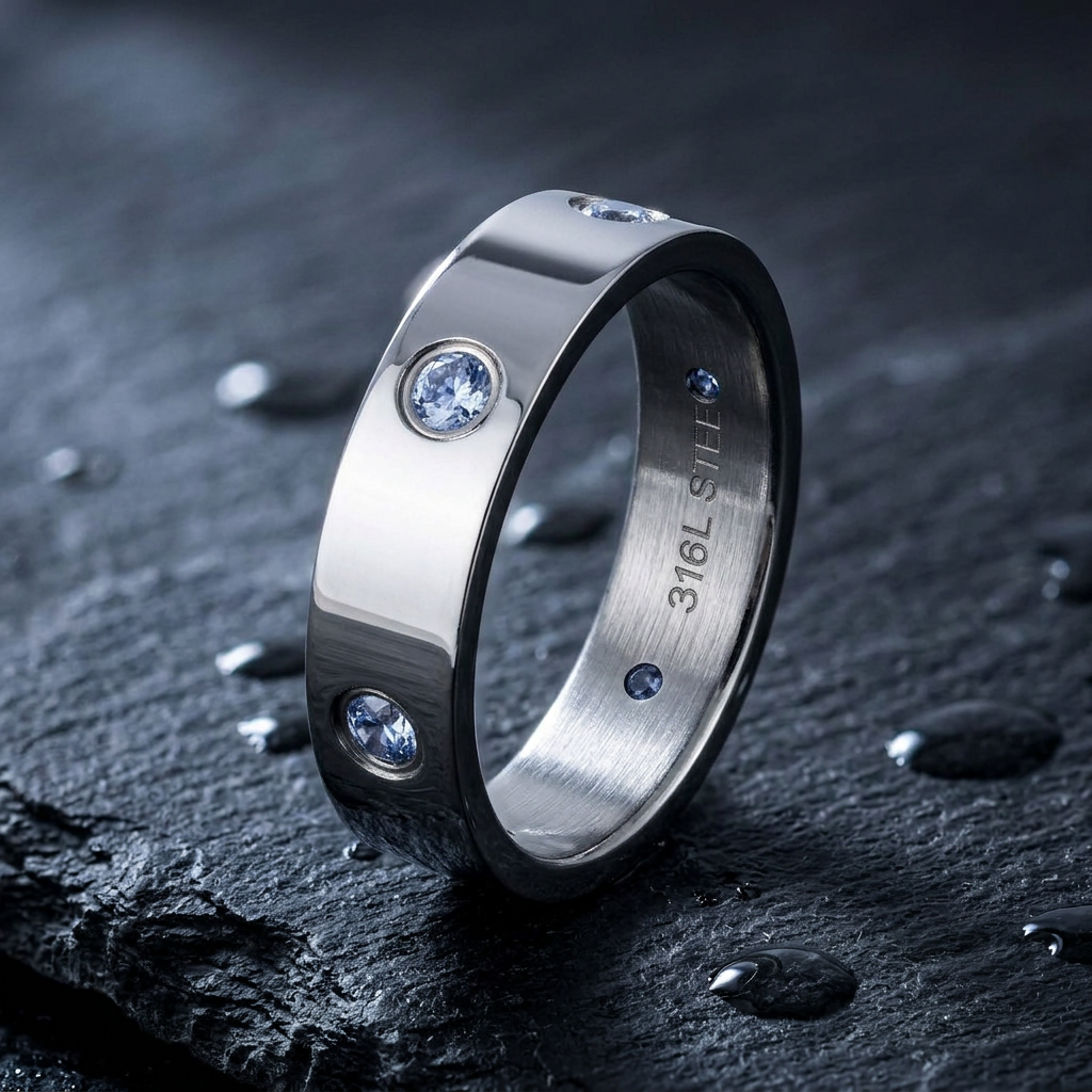 Stainless Steel 5mm Polished Light Blue CZ Band Ring for Men and Women life1