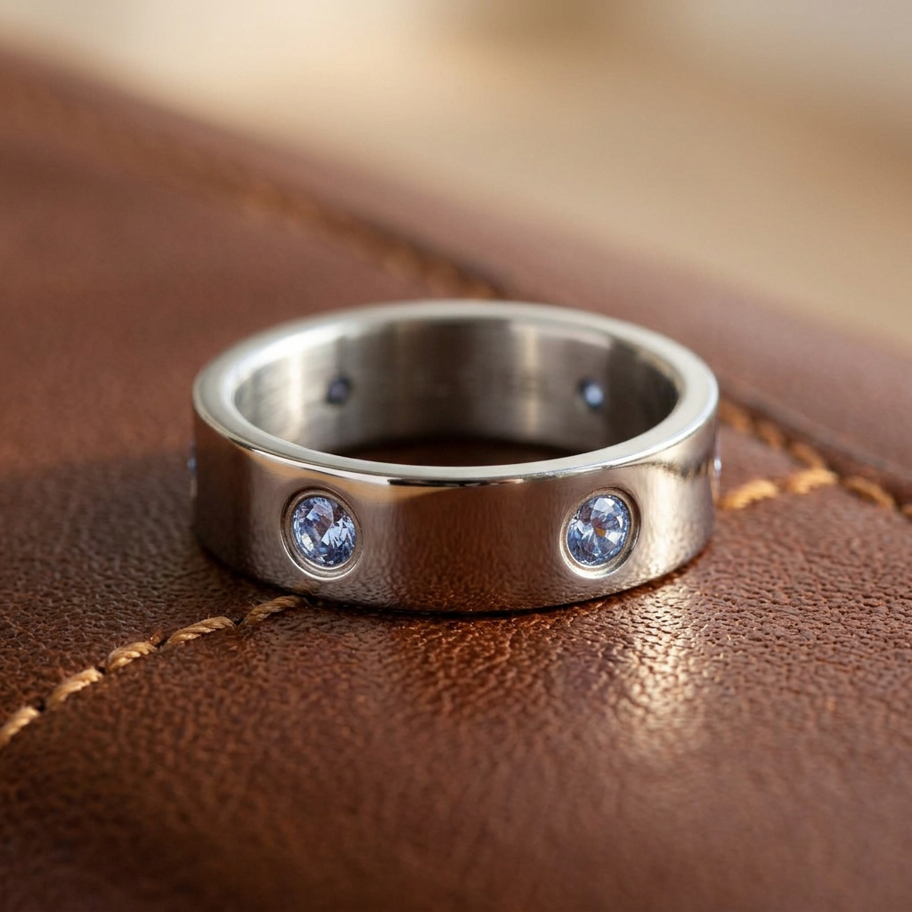 Stainless Steel 5mm Polished Light Blue CZ Band Ring for Men and Women life2