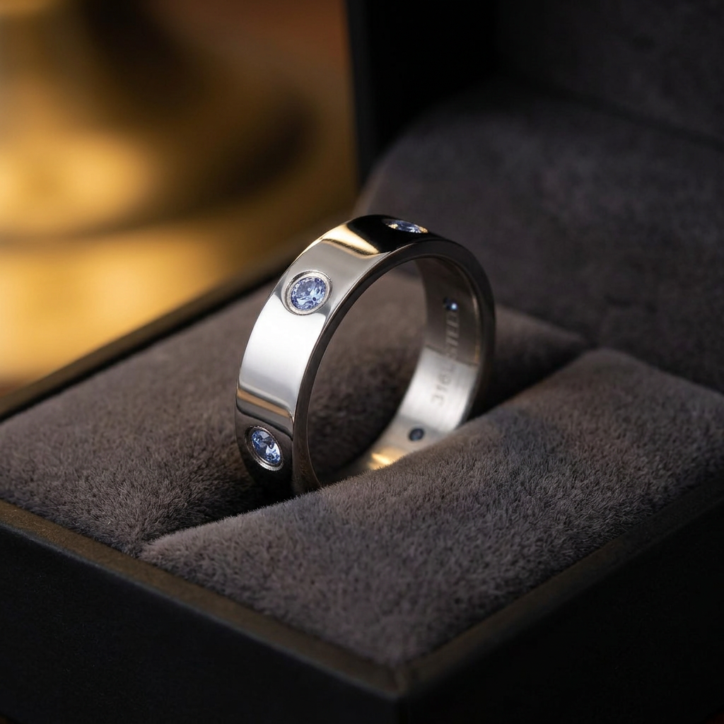 Stainless Steel 5mm Polished Light Blue CZ Band Ring for Men and Women life3