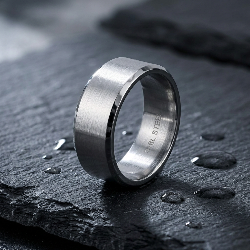 Stainless Steel 8mm Brushed Silver Beveled Edge Wedding Band Ring for Men life1