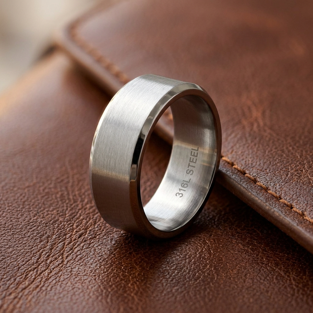Stainless Steel 8mm Brushed Silver Beveled Edge Wedding Band Ring for Men life2