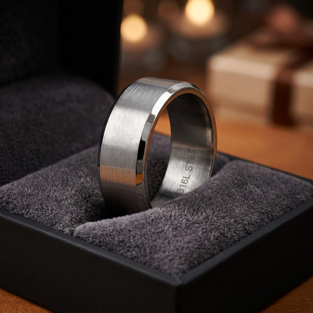Stainless Steel 8mm Brushed Silver Beveled Edge Wedding Band Ring for Men life3