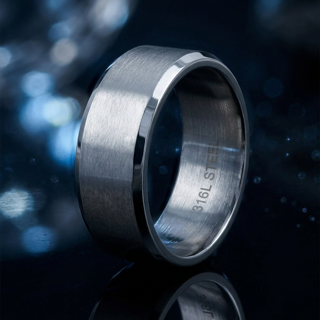 Stainless Steel 8mm Brushed Silver Beveled Edge Wedding Band Ring for Men life4