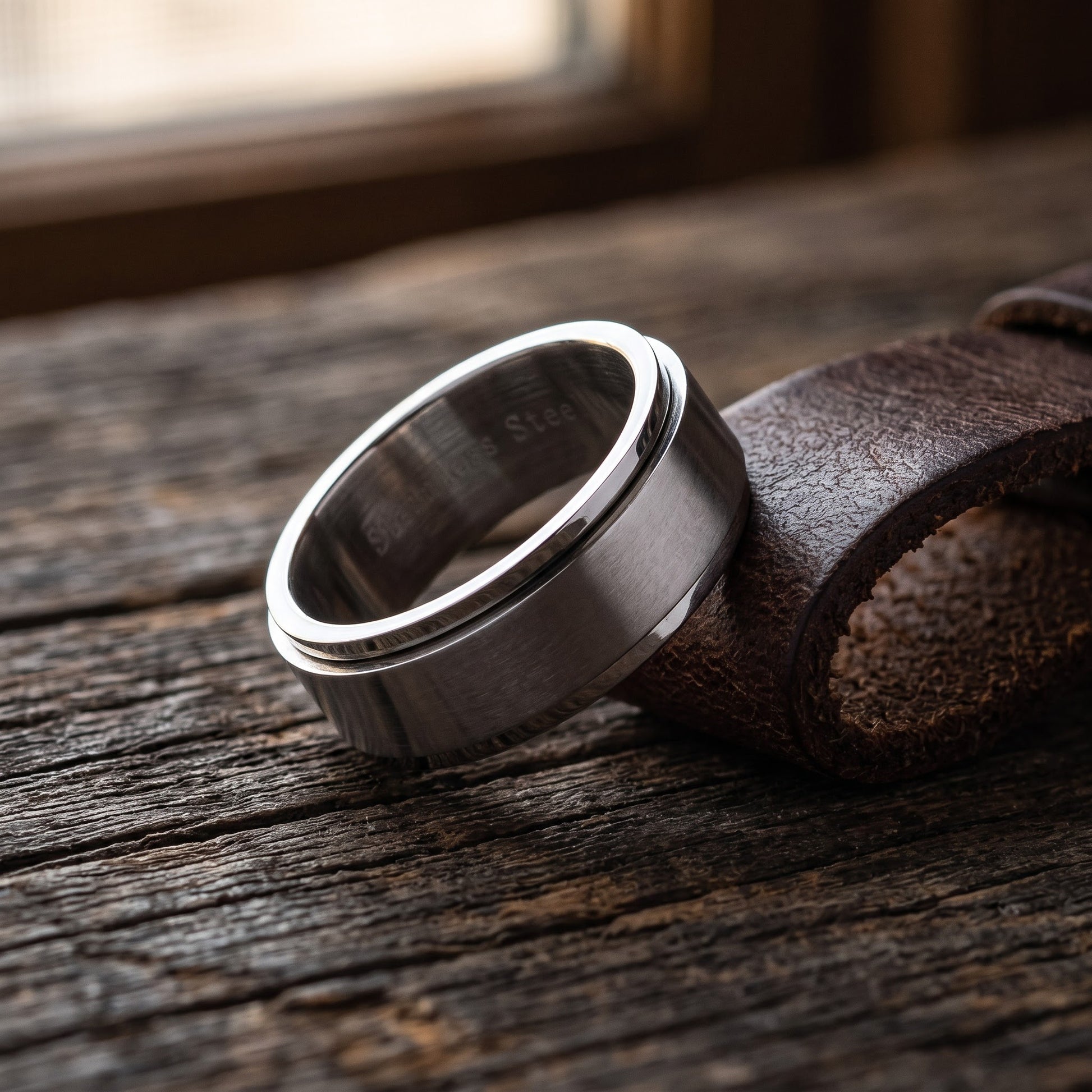 Stainless Steel Men's 8mm Spinner Wedding Band Ring, Comfort Fit, Gift for Him view 2