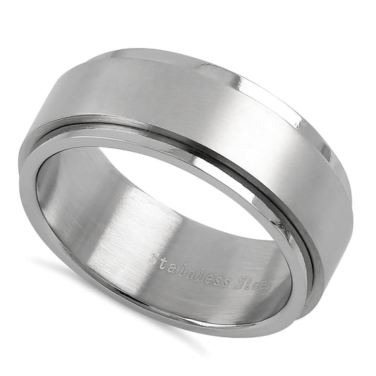 Stainless Steel Men's 8mm Spinner Wedding Band Ring, Comfort Fit, Gift for Him