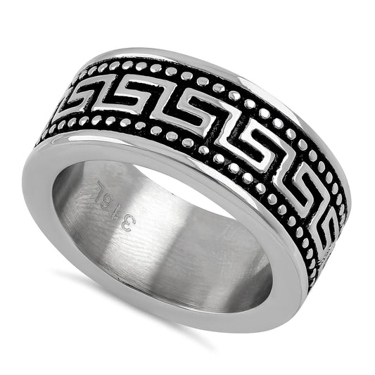 Stainless Steel Men's Greek Pattern Wedding Band Ring, Comfort Fit, Gift for Him