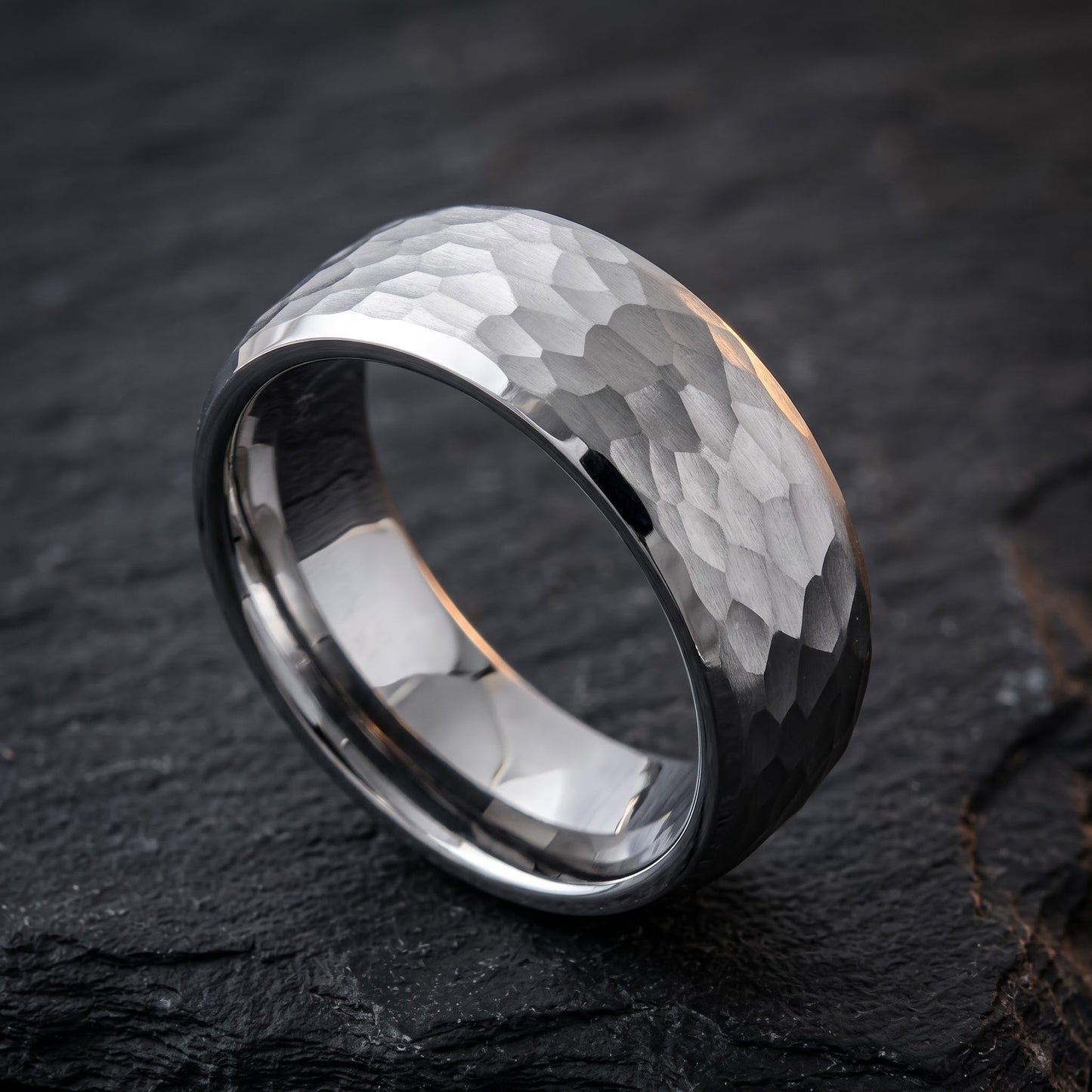 Stainless Steel Men's Hammered Wedding Band Ring, Comfort Fit, Gift for Him view 1