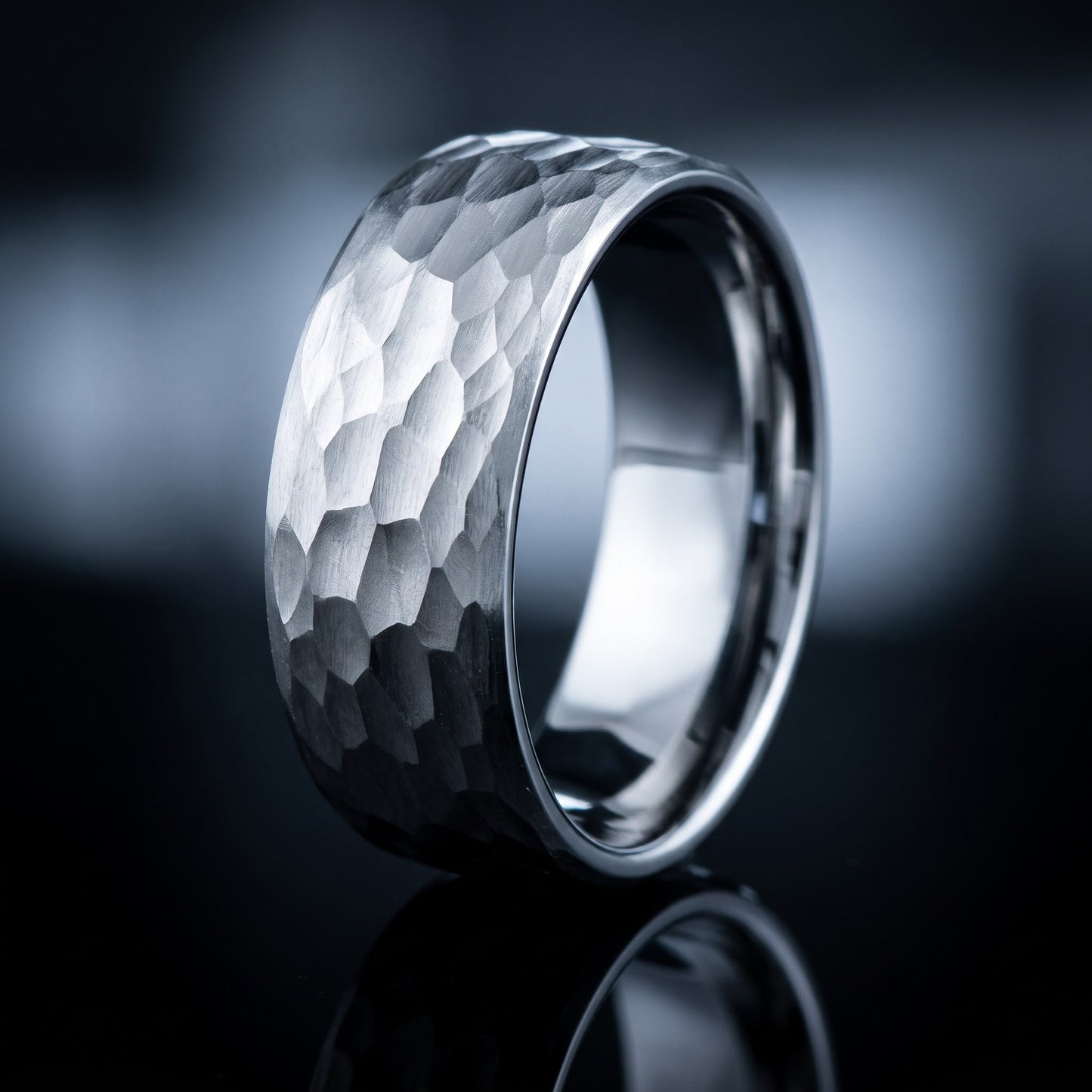Stainless Steel Men's Hammered Wedding Band Ring, Comfort Fit, Gift for Him view 3