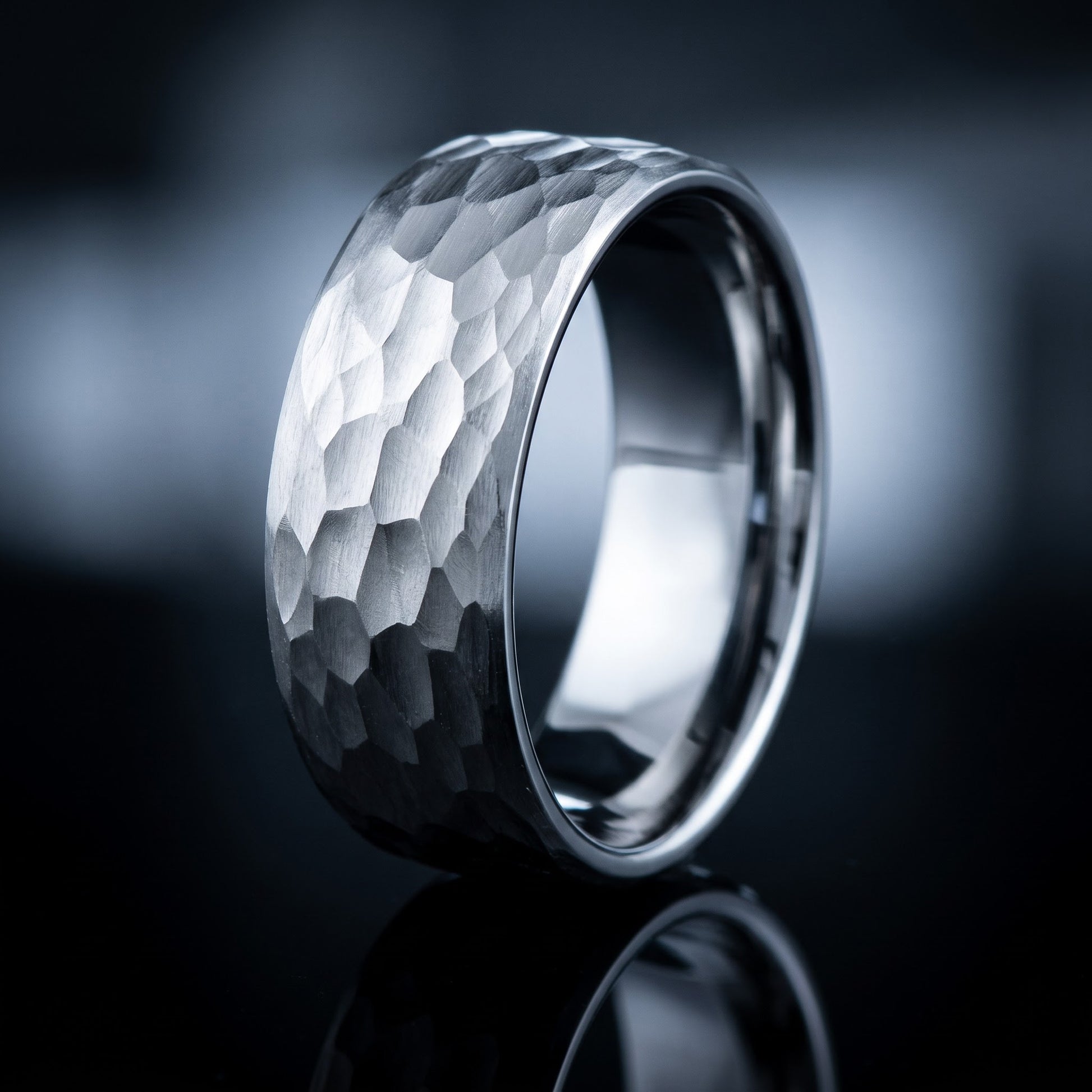Stainless Steel Men's Hammered Wedding Band Ring, Comfort Fit, Gift for Him view 3