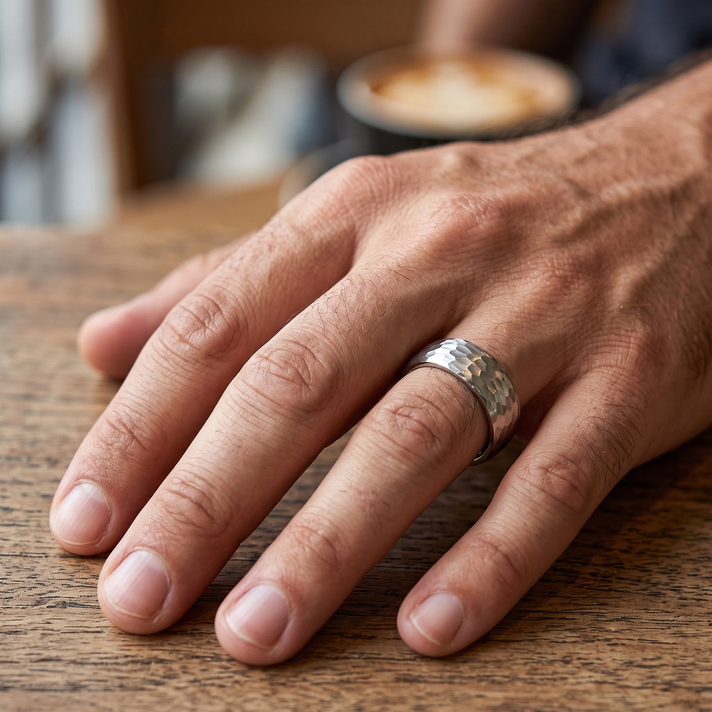 Stainless Steel Men's Hammered Wedding Band Ring, Comfort Fit, Gift for Him view 5