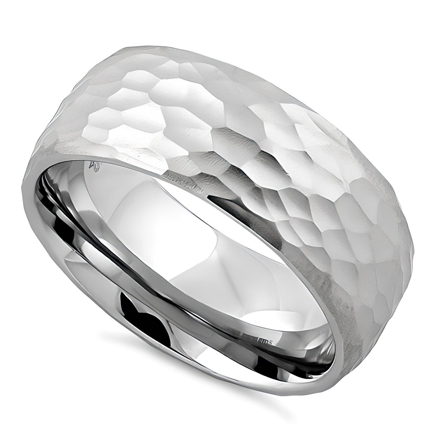Stainless Steel Men's Hammered Wedding Band Ring, Comfort Fit, Gift for Him