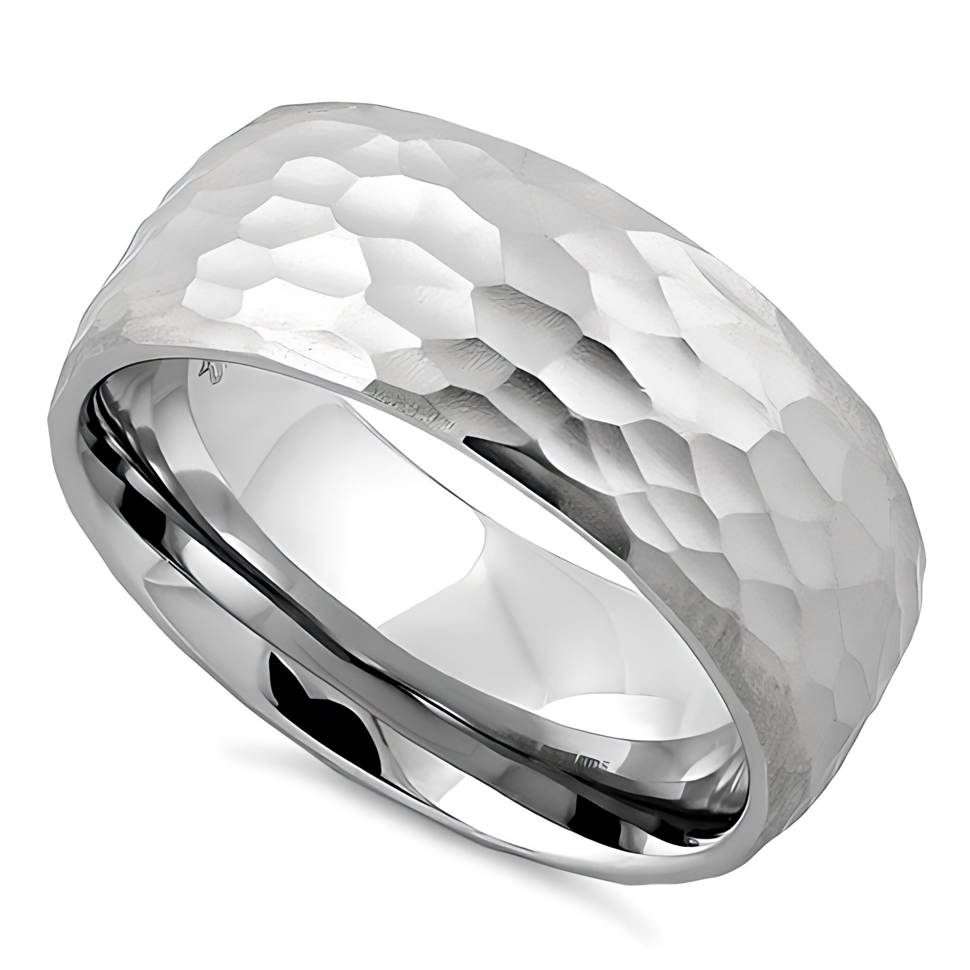 Stainless Steel Men's Hammered Wedding Band Ring, Comfort Fit, Gift for Him