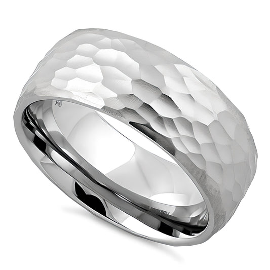Stainless Steel Men's Hammered Wedding Band Ring, Comfort Fit, Gift for Him