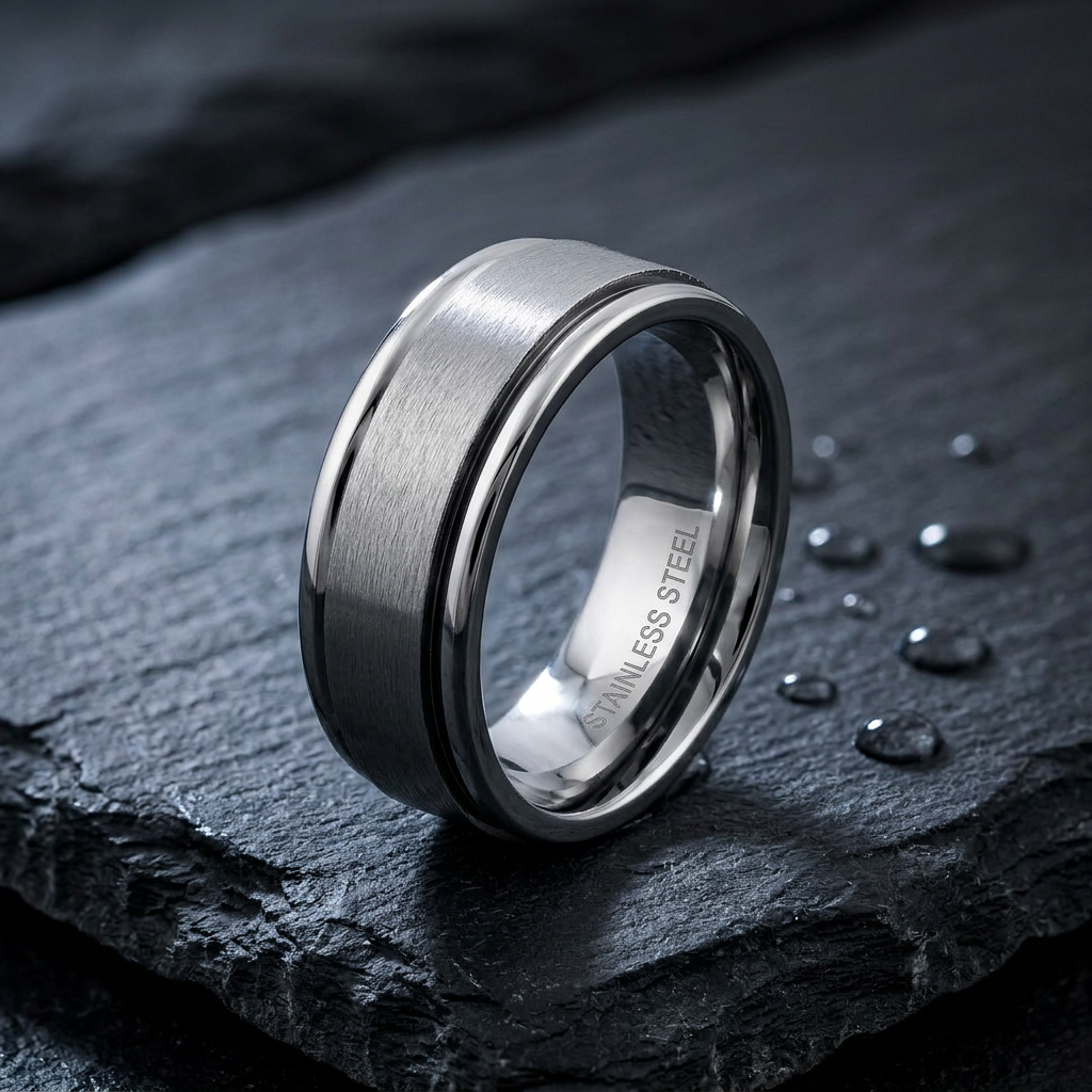 Stainless Steel 7mm Satin Brushed Center Polished Edge Wedding Band for Men life1