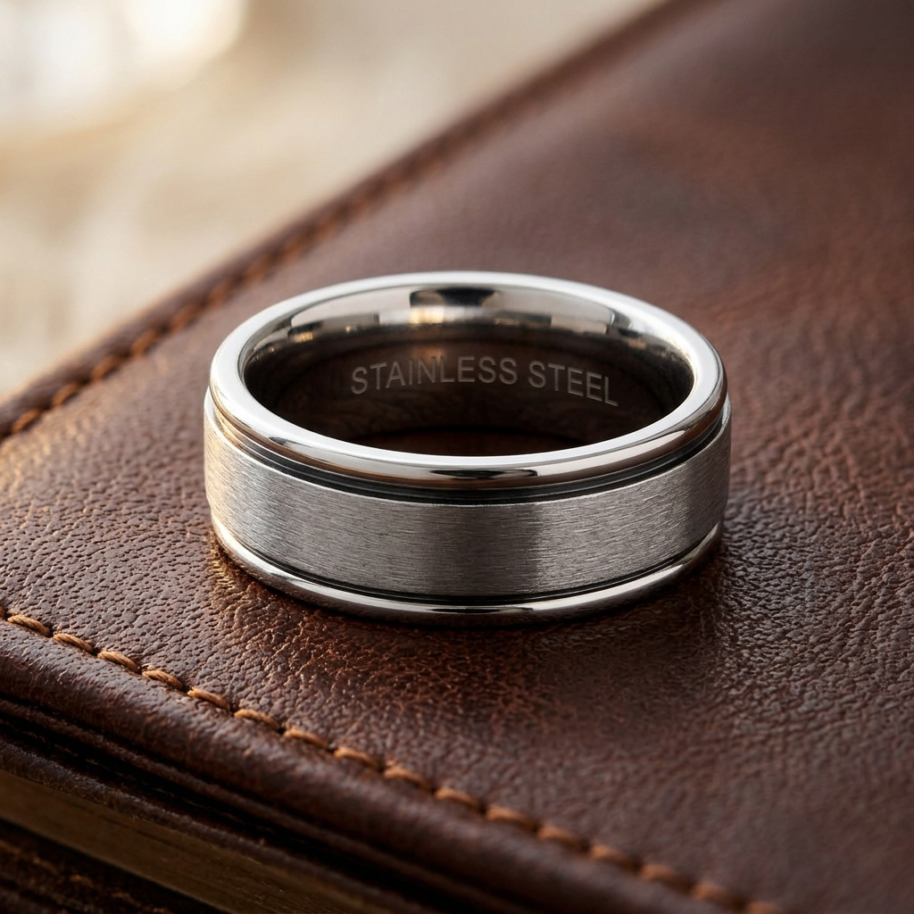 Stainless Steel 7mm Satin Brushed Center Polished Edge Wedding Band for Men life2
