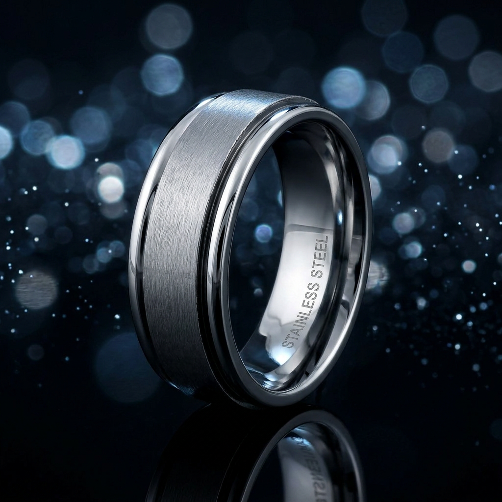 Stainless Steel 7mm Satin Brushed Center Polished Edge Wedding Band for Men life4