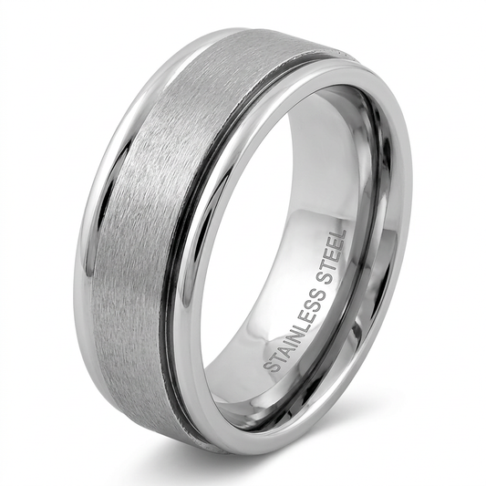 Stainless Steel 7mm Satin Brushed Center Polished Edge Wedding Band for Men