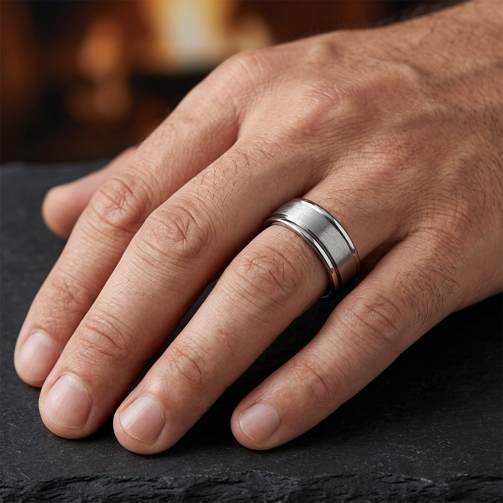 Stainless Steel 7mm Satin Brushed Center Polished Edge Wedding Band for Men model