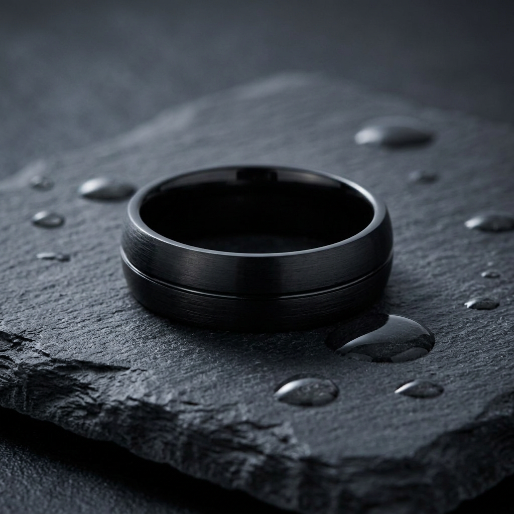 Stainless Steel 7mm Black Brushed Groove Comfort Fit Wedding Band for Men life1