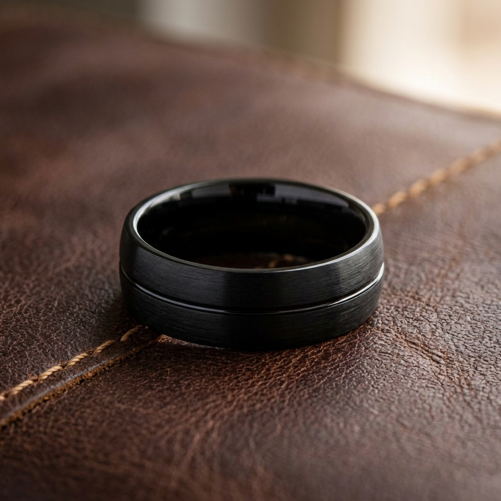 Stainless Steel 7mm Black Brushed Groove Comfort Fit Wedding Band for Men life2