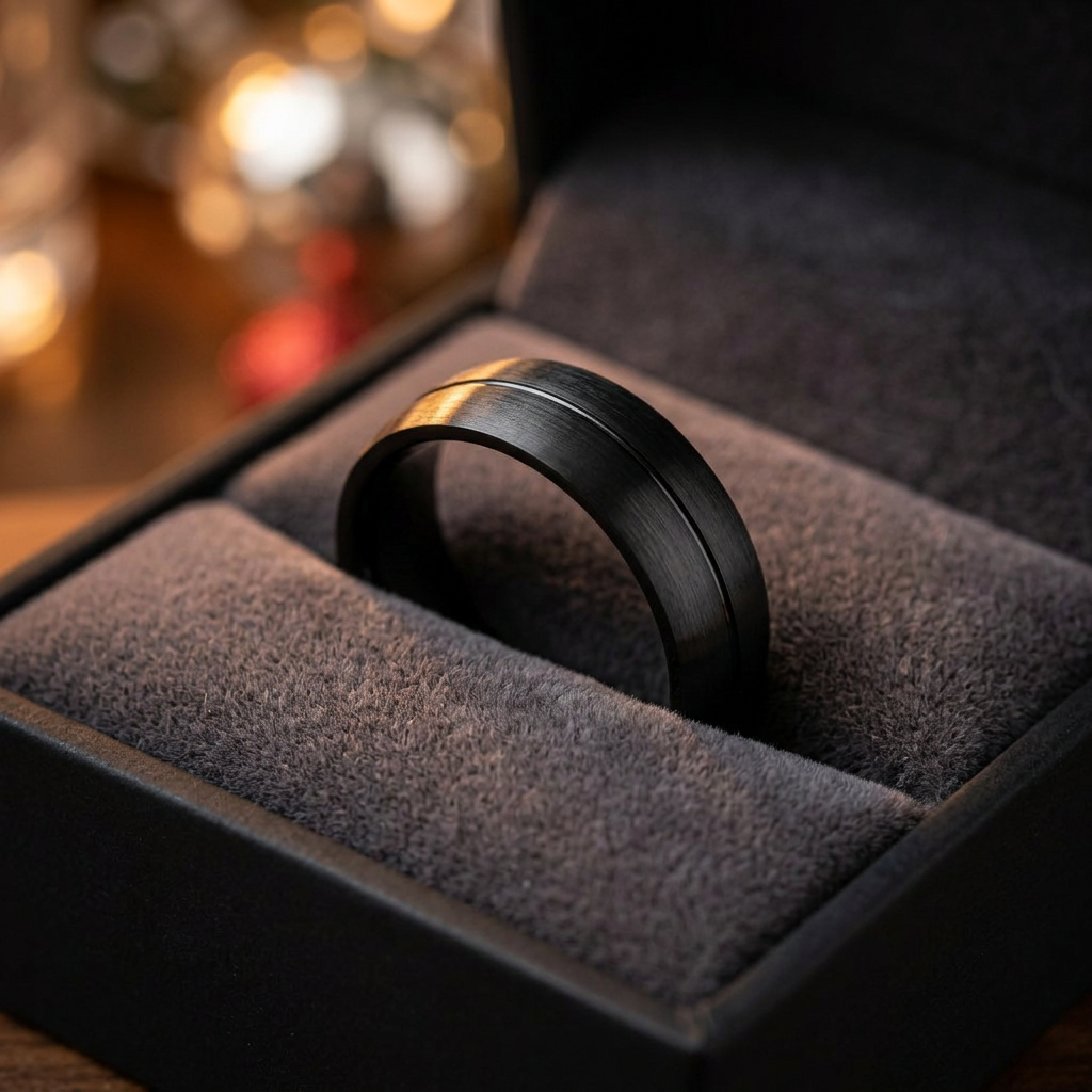 Stainless Steel 7mm Black Brushed Groove Comfort Fit Wedding Band for Men life3