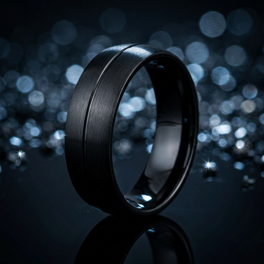 Stainless Steel 7mm Black Brushed Groove Comfort Fit Wedding Band for Men life4