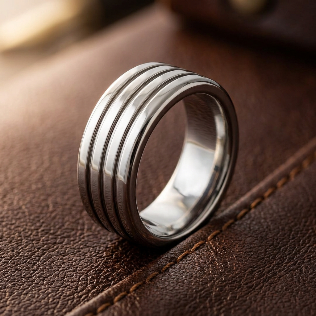 Stainless Steel 9mm Polished Silver Triple Groove Wedding Band Ring for Men life2