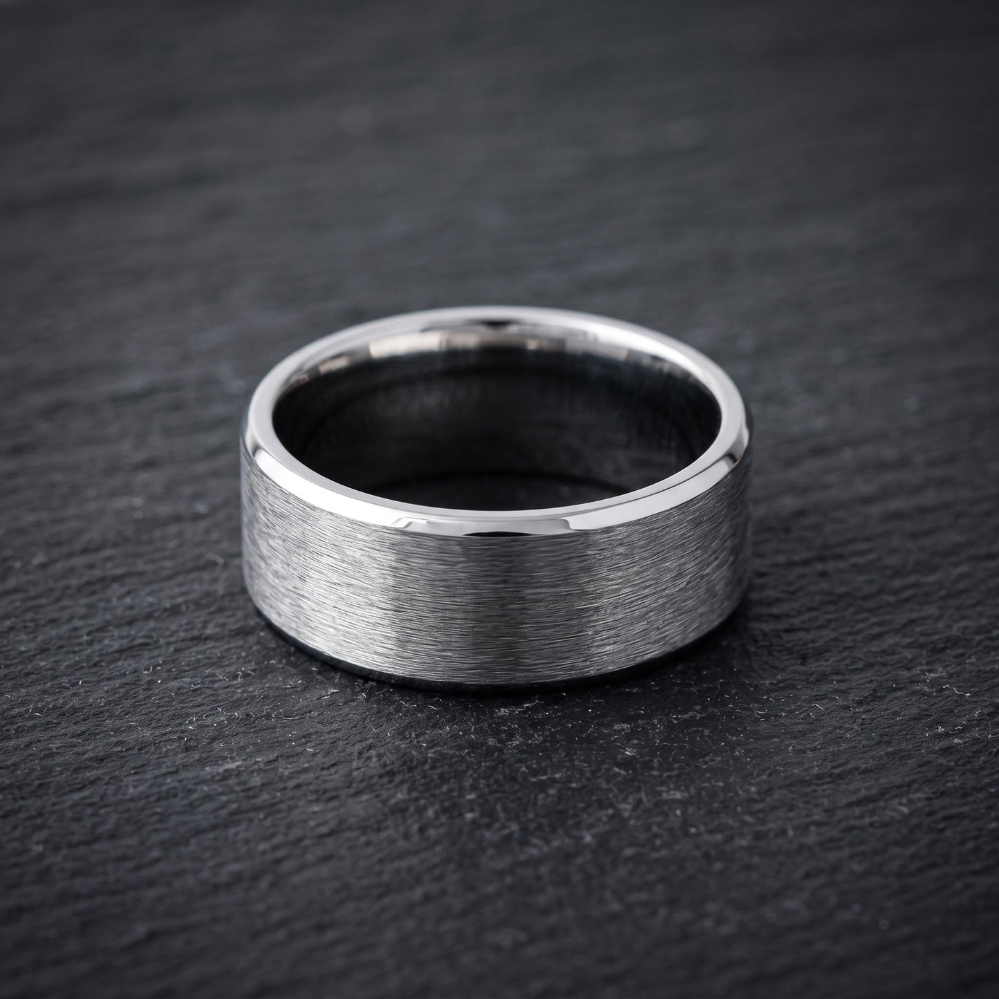 Stainless Steel Men's Polished Beveled Satin Finish Wedding Band Ring, Comfort Fit, Gift for Him view 1
