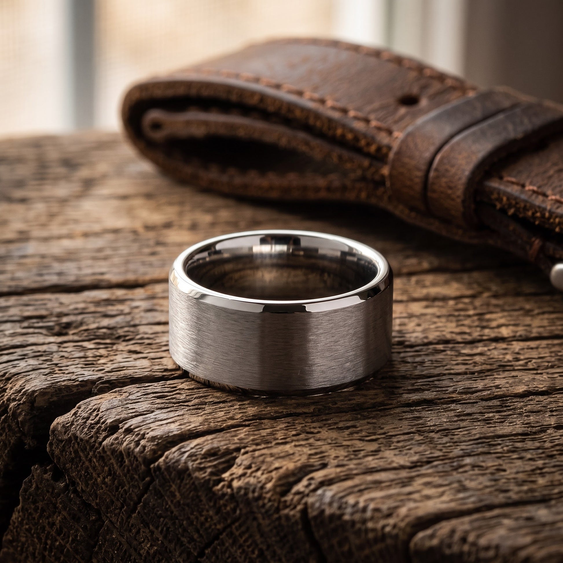 Stainless Steel Men's Polished Beveled Satin Finish Wedding Band Ring, Comfort Fit, Gift for Him view 2