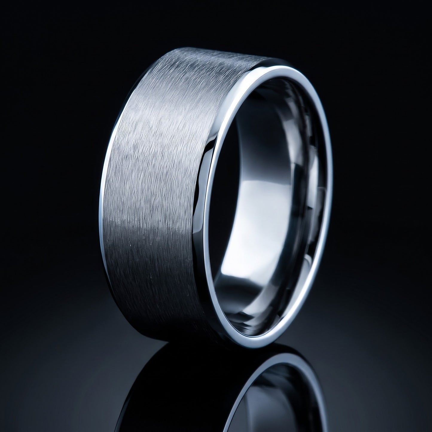 Stainless Steel Men's Polished Beveled Satin Finish Wedding Band Ring, Comfort Fit, Gift for Him view 3