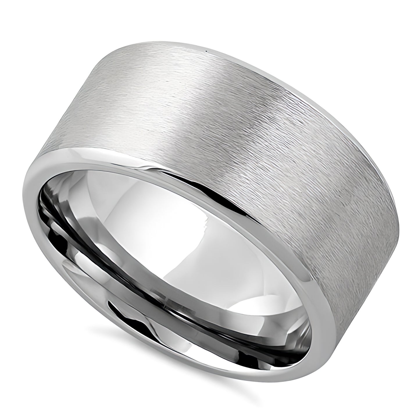 Stainless Steel Men's Polished Beveled Satin Finish Wedding Band Ring, Comfort Fit, Gift for Him