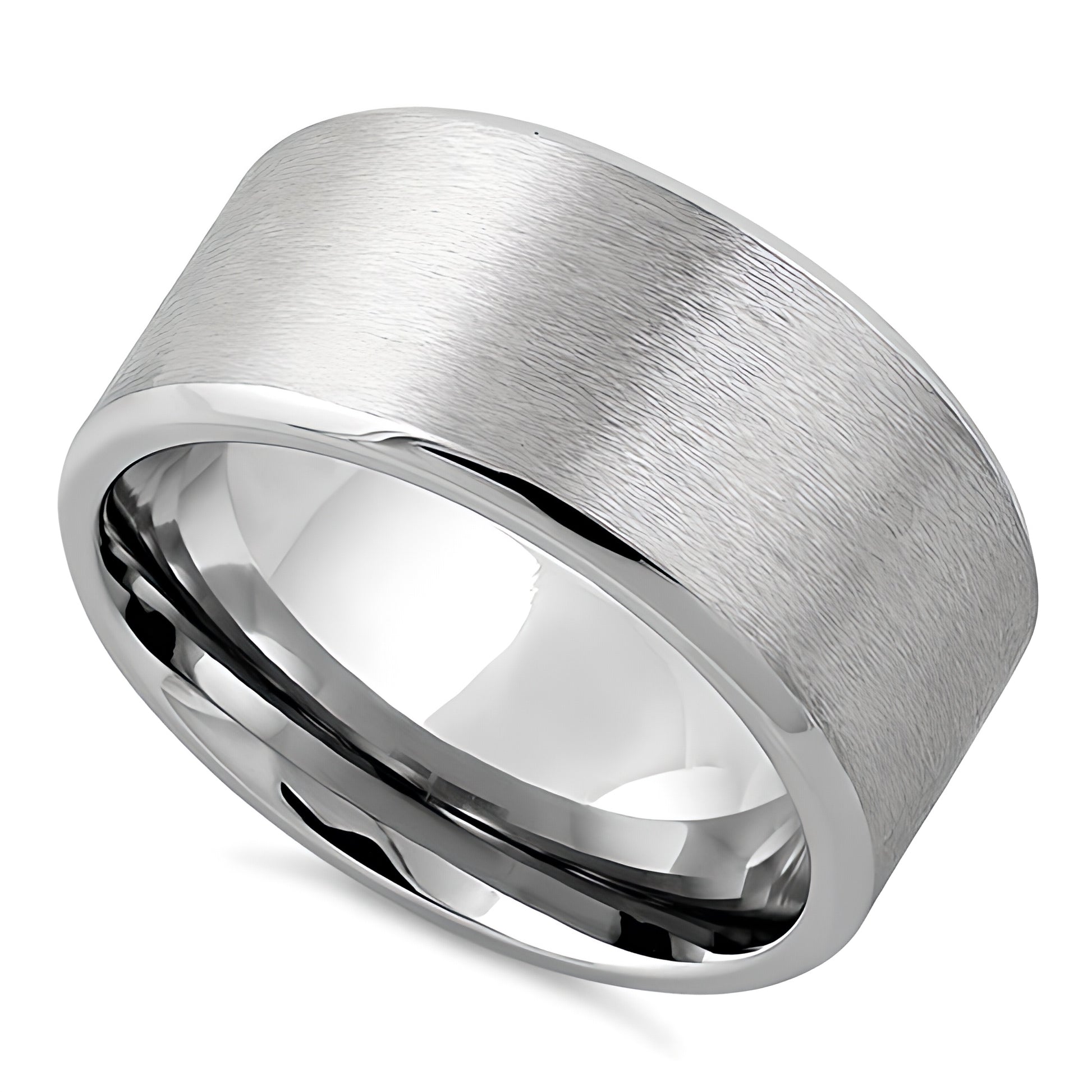 Stainless Steel Men's Polished Beveled Satin Finish Wedding Band Ring, Comfort Fit, Gift for Him