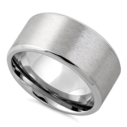 Stainless Steel Men's Polished Beveled Satin Finish Wedding Band Ring, Comfort Fit, Gift for Him