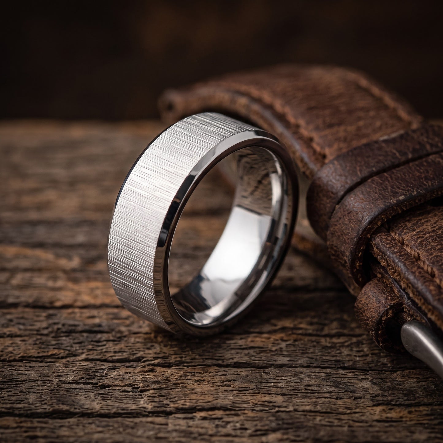 Stainless Steel Men's Polished Beveled Brushed Finish Wedding Band Ring, Comfort Fit, Gift for Him view 1