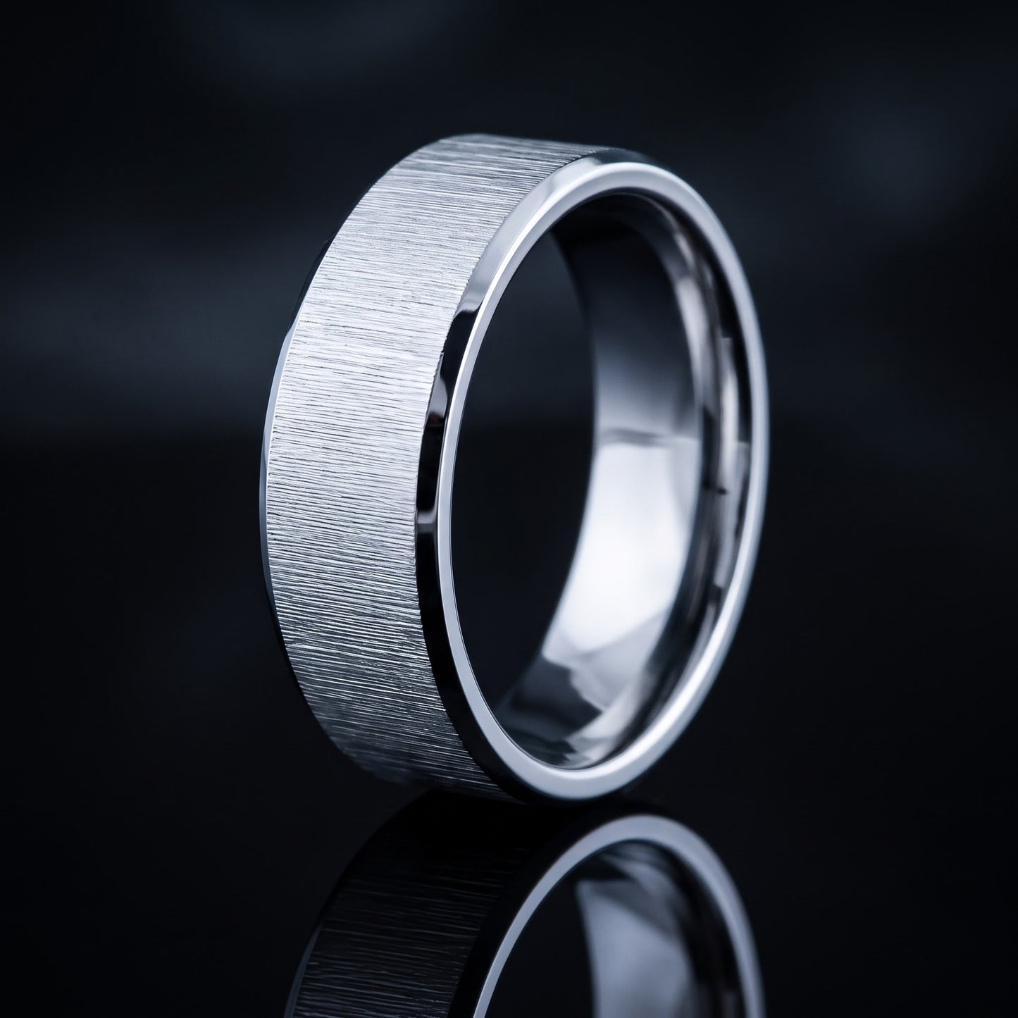 Stainless Steel Men's Polished Beveled Brushed Finish Wedding Band Ring, Comfort Fit, Gift for Him view 2
