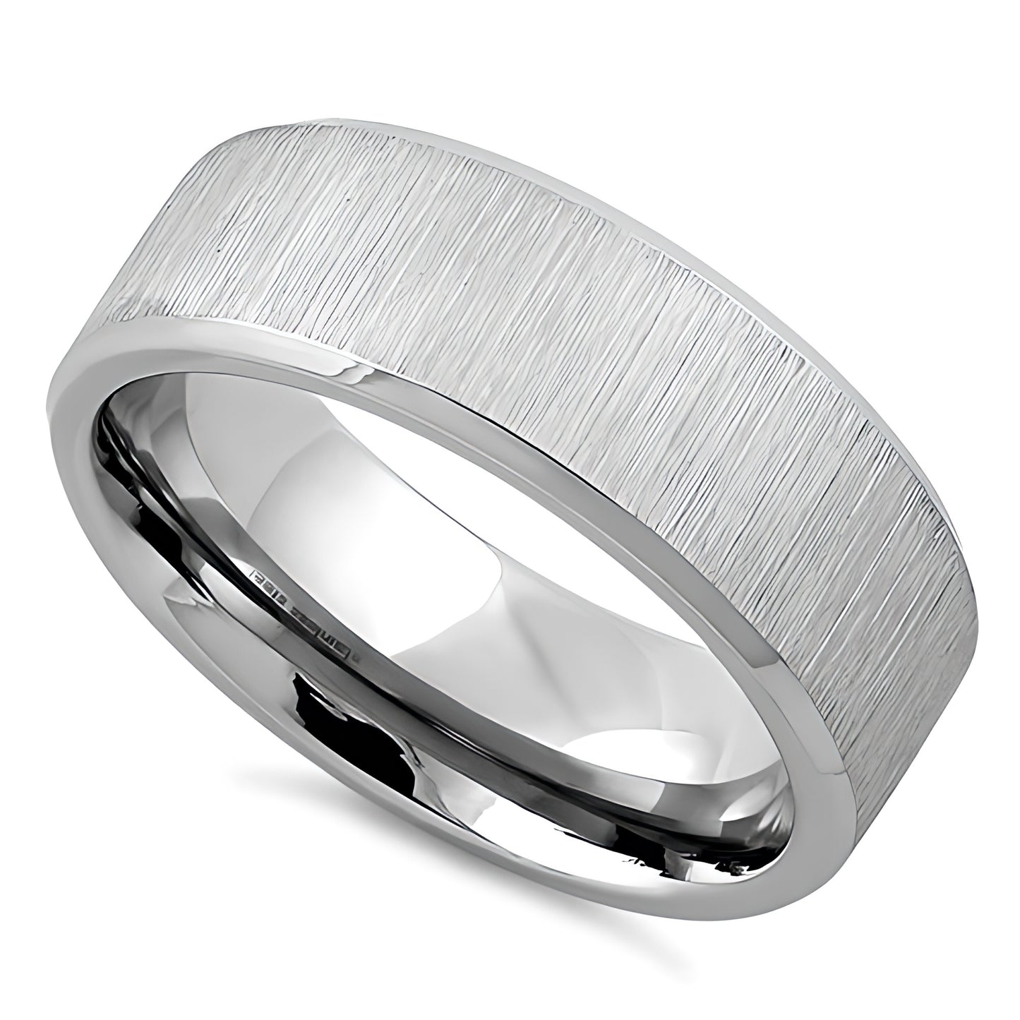 Stainless Steel Men's Polished Beveled Brushed Finish Wedding Band Ring, Comfort Fit, Gift for Him
