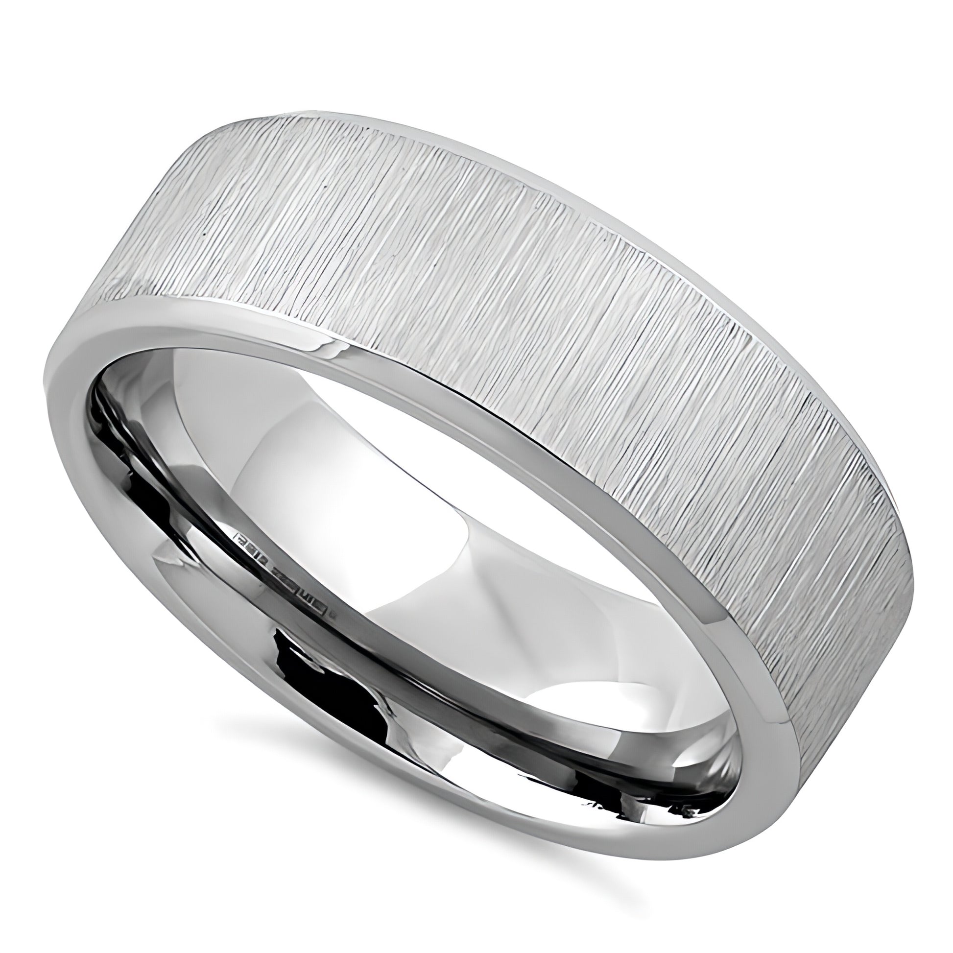 Stainless Steel Men's Polished Beveled Brushed Finish Wedding Band Ring, Comfort Fit, Gift for Him