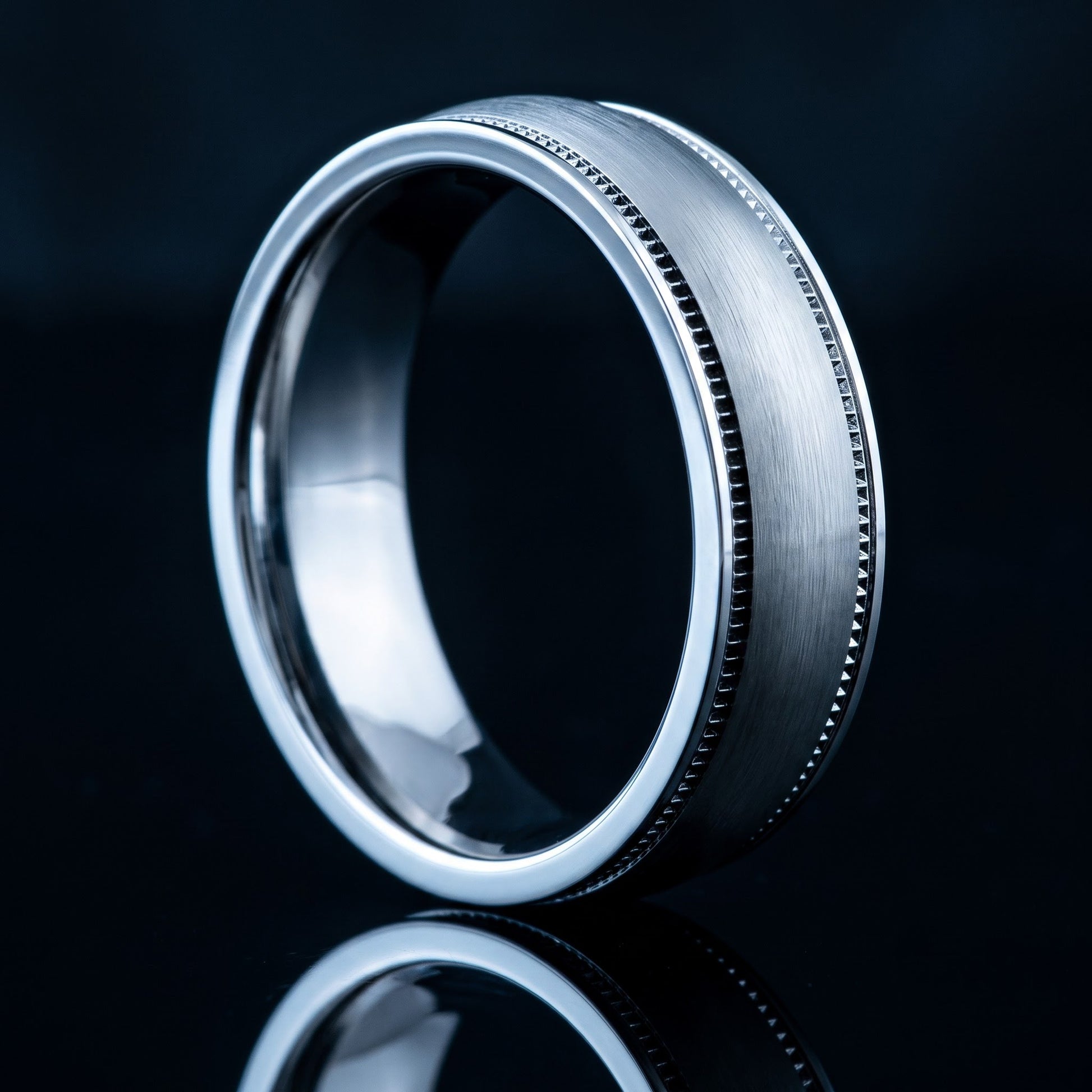 Stainless Steel Men's Coin Edged Satin Finish Wedding Band Ring, Comfort Fit, Gift for Him view 3