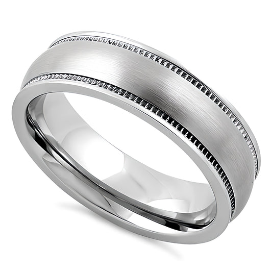 Stainless Steel Men's Coin Edged Satin Finish Wedding Band Ring, Comfort Fit, Gift for Him