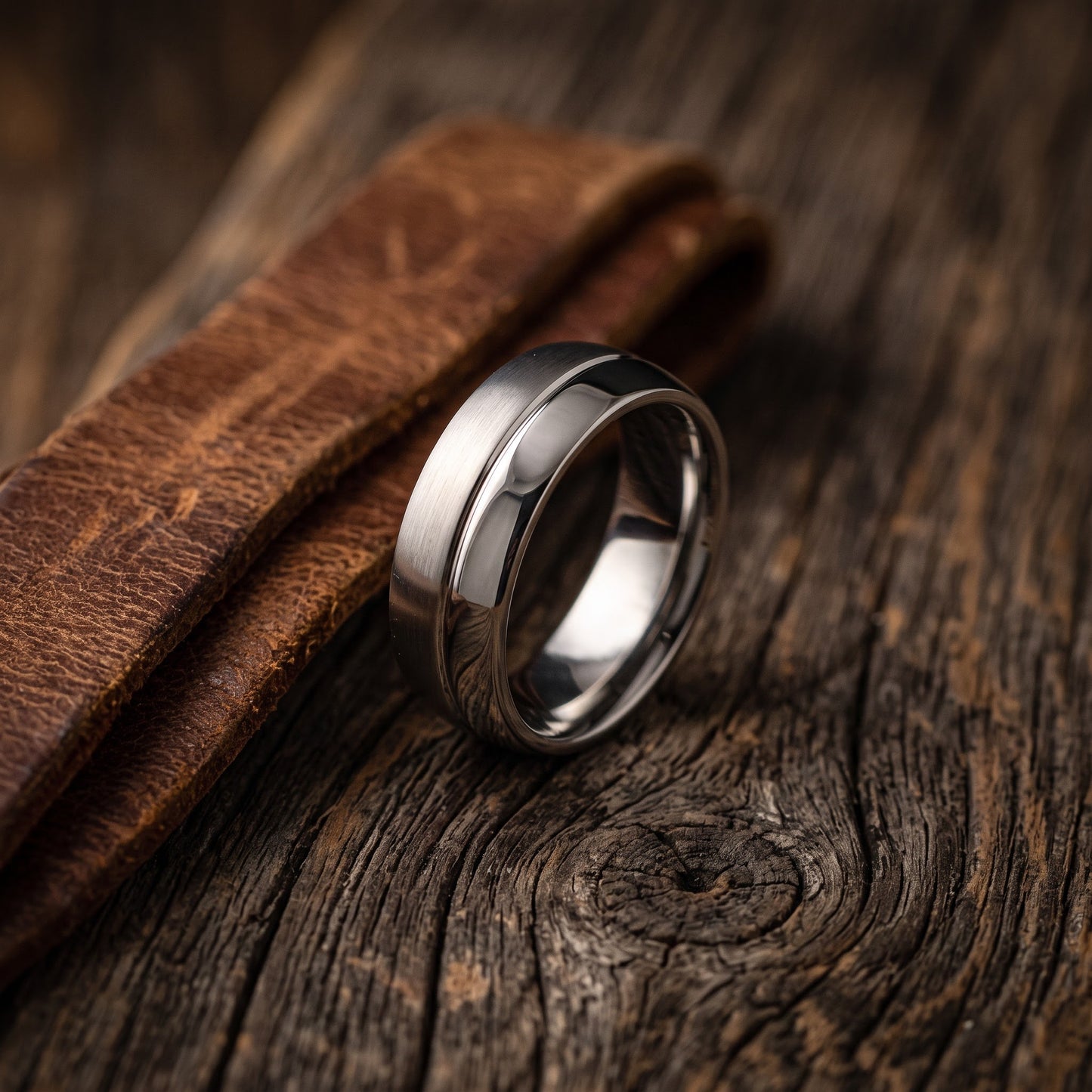 Stainless Steel Men's Polished Satin Finish Groove Wedding Band Ring, Comfort Fit, Gift for Him view 2