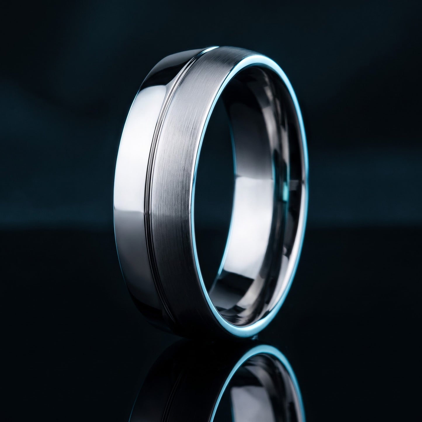 Stainless Steel Men's Polished Satin Finish Groove Wedding Band Ring, Comfort Fit, Gift for Him view 3