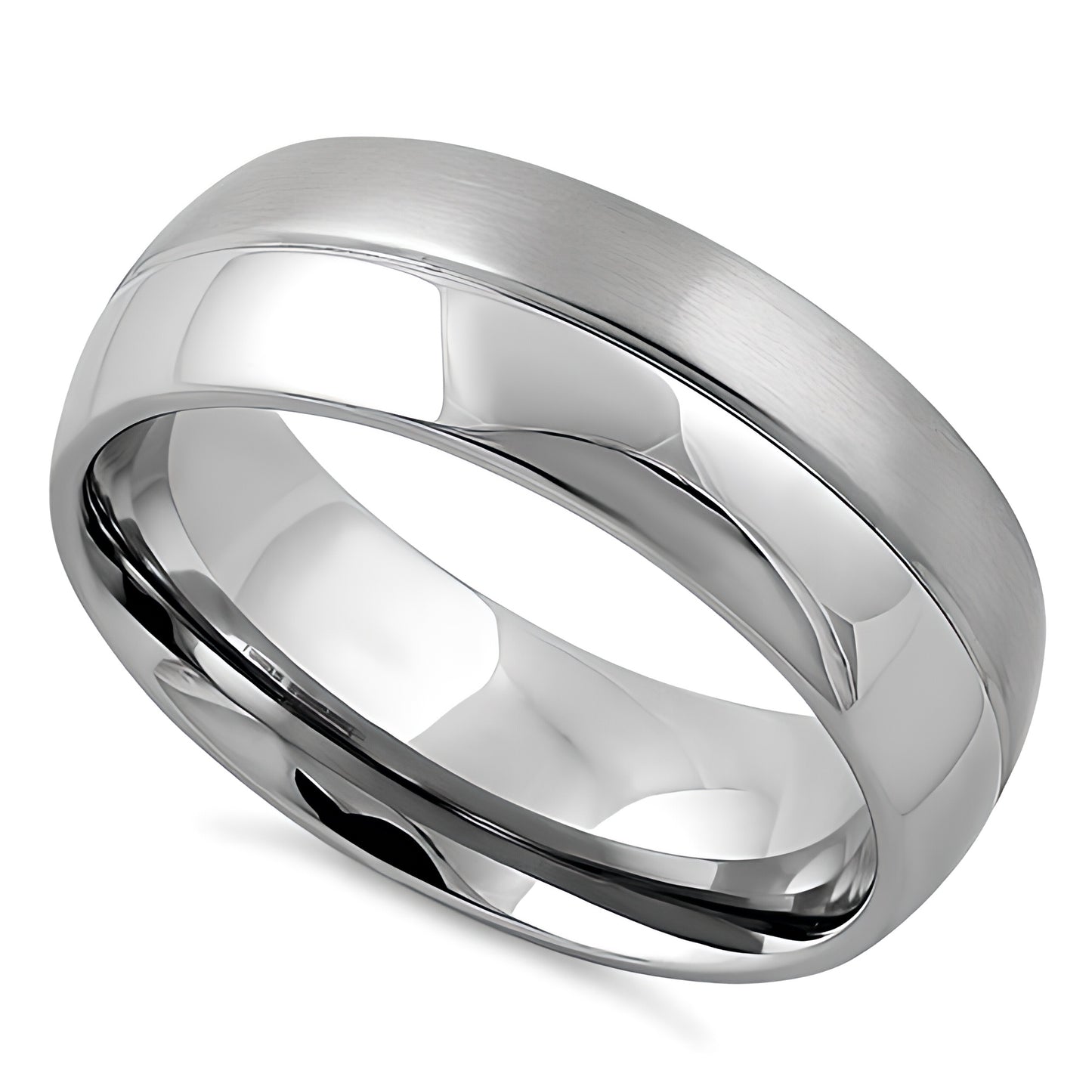 Stainless Steel Men's Polished Satin Finish Groove Wedding Band Ring, Comfort Fit, Gift for Him