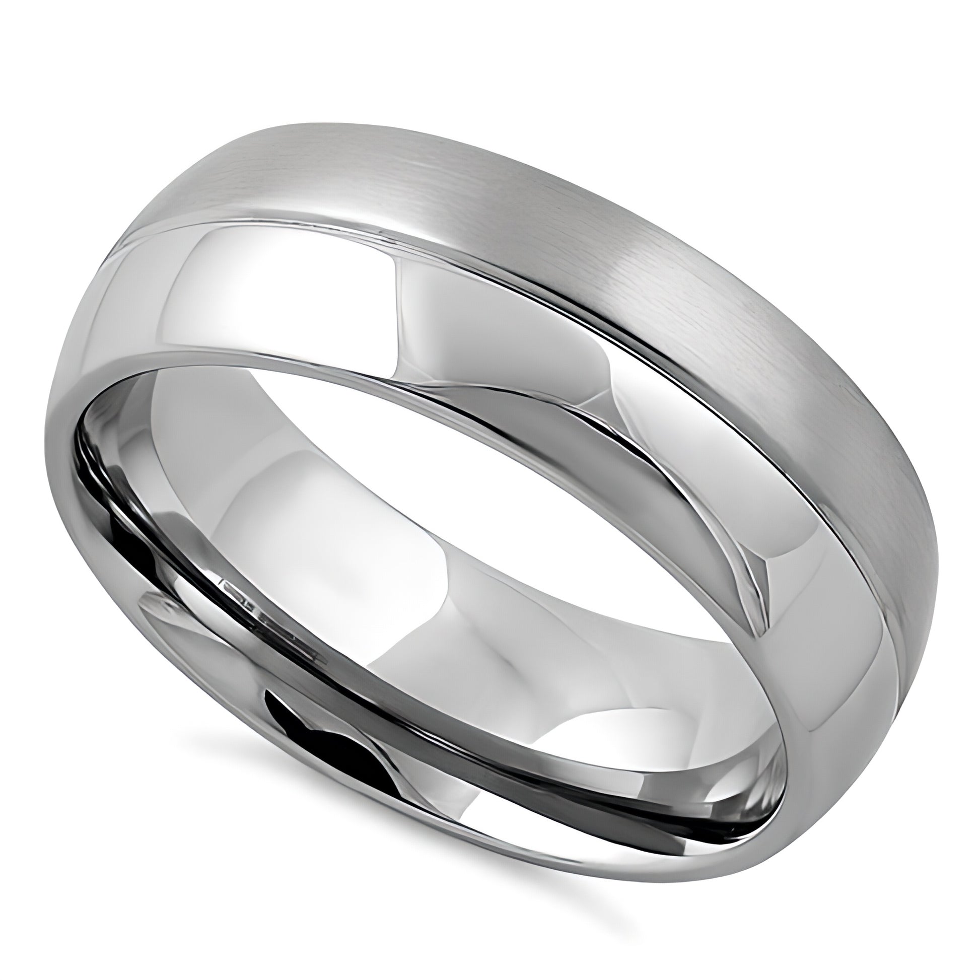 Stainless Steel Men's Polished Satin Finish Groove Wedding Band Ring, Comfort Fit, Gift for Him