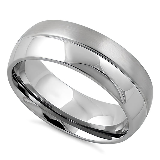 Stainless Steel Men's Polished Satin Finish Groove Wedding Band Ring, Comfort Fit, Gift for Him