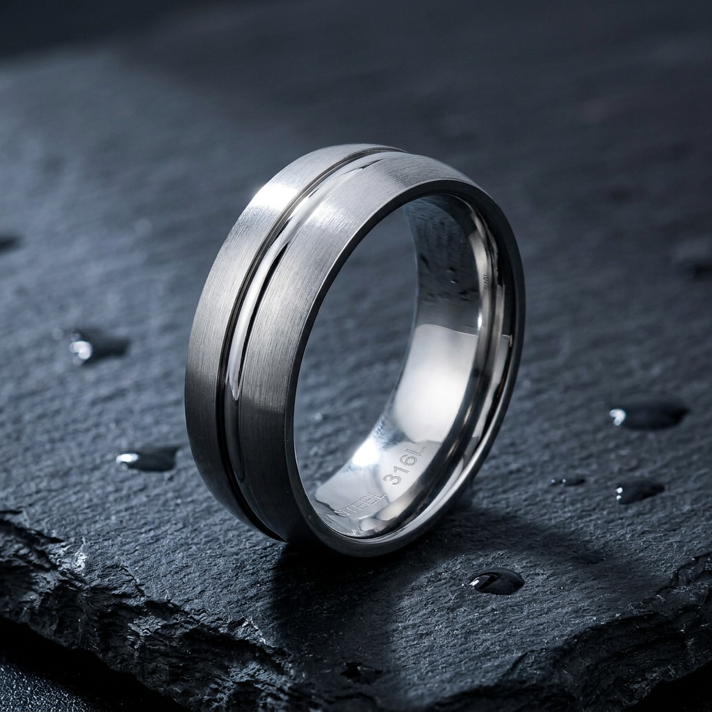 Stainless Steel 7mm Brushed Silver Center Groove Wedding Band Ring for Men life1