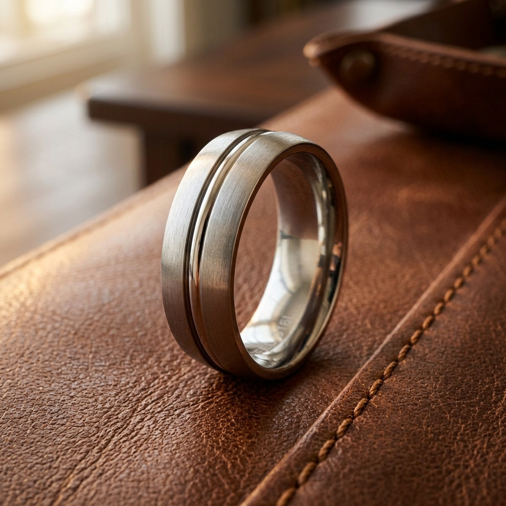 Stainless Steel 7mm Brushed Silver Center Groove Wedding Band Ring for Men life2