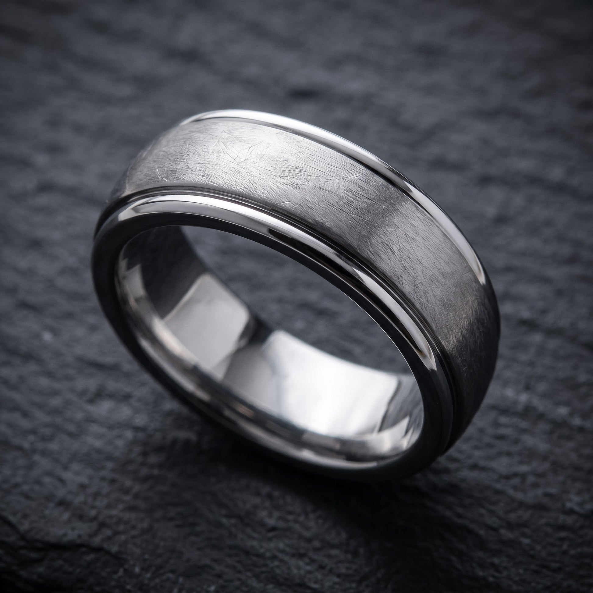 Stainless Steel Men's Wire Matte Finished Groove Wedding Band Ring, Comfort Fit, Gift for Him view 1