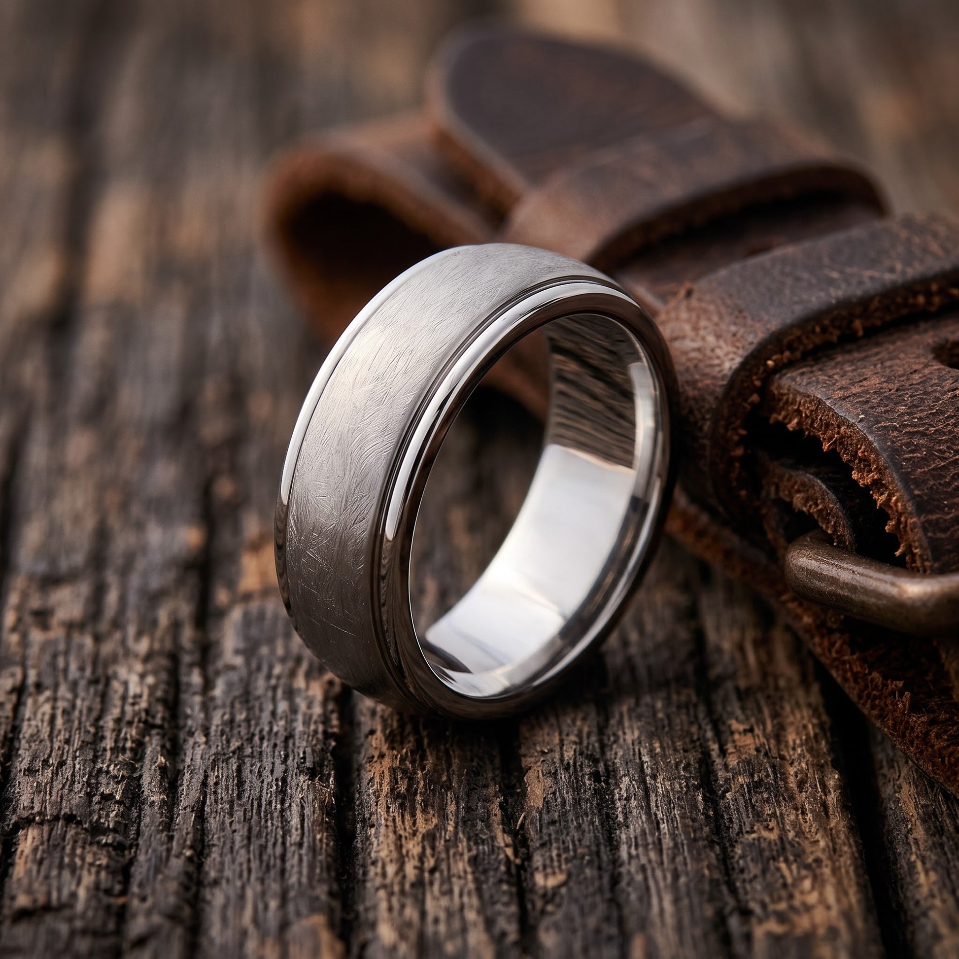 Stainless Steel Men's Wire Matte Finished Groove Wedding Band Ring, Comfort Fit, Gift for Him view 2