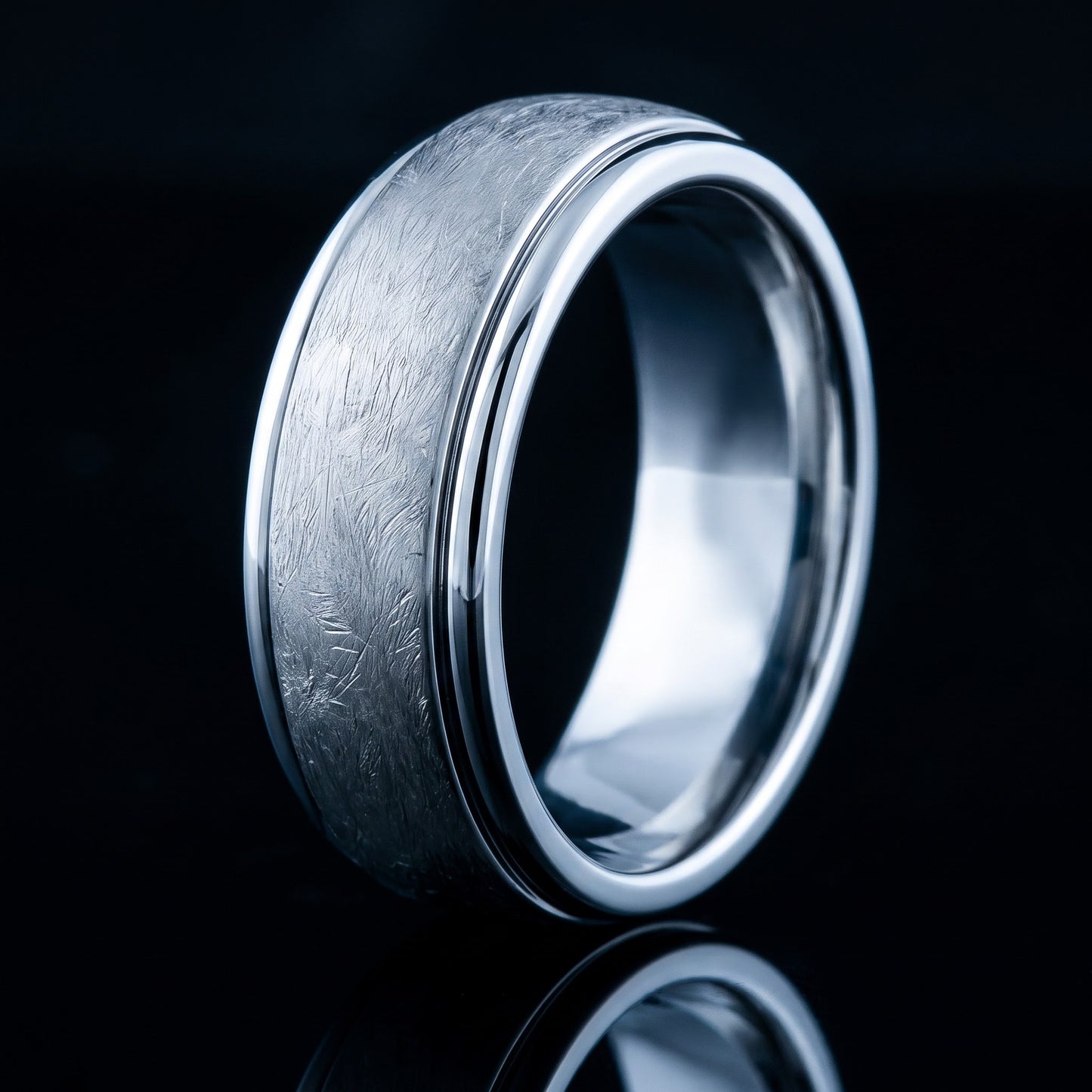 Stainless Steel Men's Wire Matte Finished Groove Wedding Band Ring, Comfort Fit, Gift for Him view 3